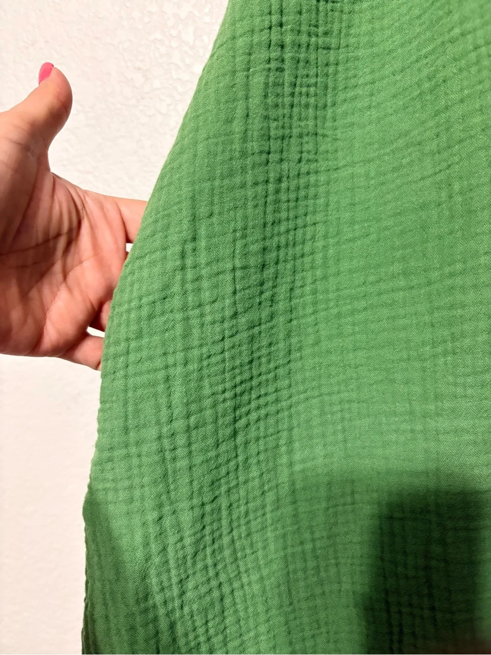 Chico's Green Cotton Crinkle Gauze Popover Casual Mini Dress w Pockets L